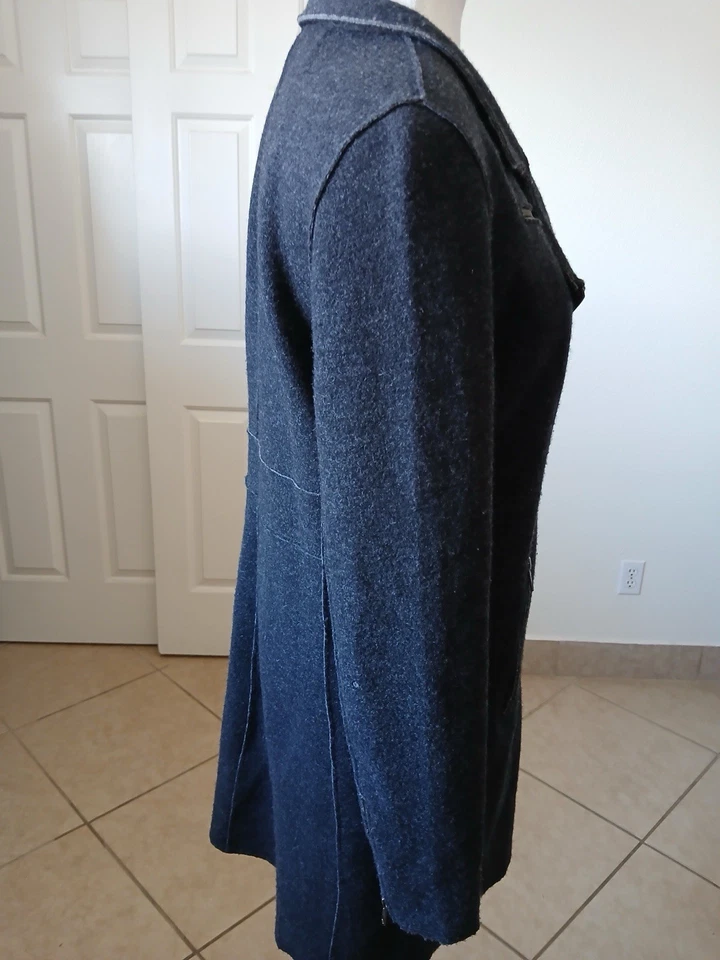 Chaqueta Larga EILEEN FISHER Mujer S Lana Merino Gris Frente Abierto Cremallera Asimétrica Foto 4 de 4