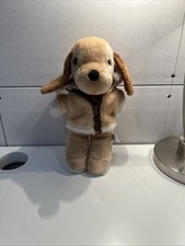 13" VINTAGE INTERPUR BROWN PUPPY DOG STUFFED ANIMAL PLUSH TOY W/ ZIPPERED COAT