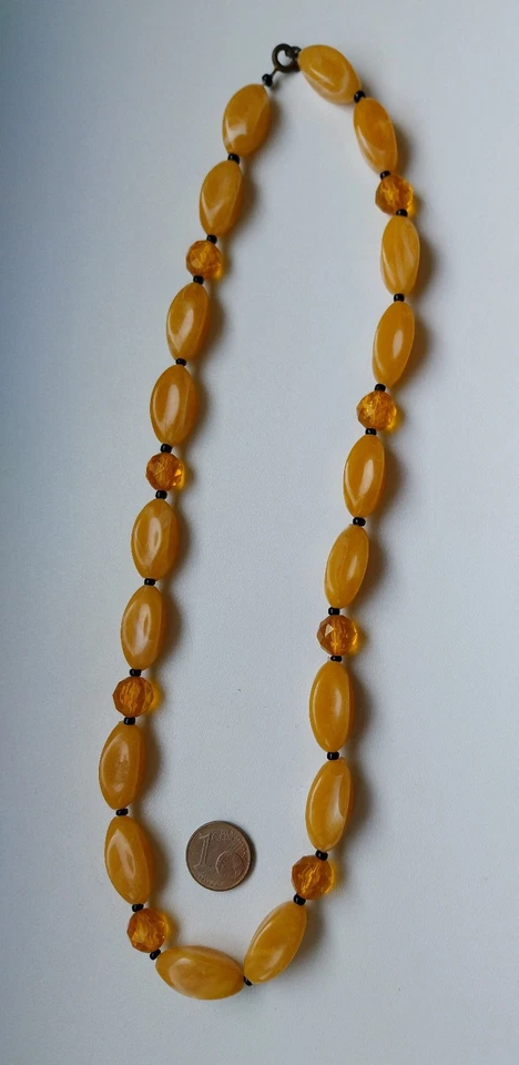 BERNSTEINKETTE IMITAT Butterscotch Oliven COLLIER Bakelit? CATALIN ? - Art Deco - Bild 3 von 4