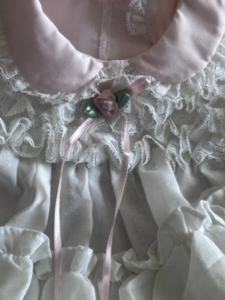 BRYAN 2 изделия платье розовый белый размер 0-3 М винтажный вешалка Pageant Пасхи день рождения США - Изображение 2 из 4