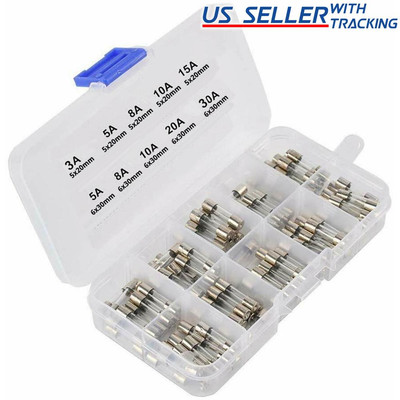75pcs Fast Blow Glass Tube Fuse Kit 250V 3A 5A 8A 10A 15A 20A 30A 5x20mm 6x30mm