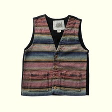 VINTAGE WESTERN NAVAJO 90s RETRO VEST NEPAL MADE 100 COTTON STRIPE AZTEC SZ L