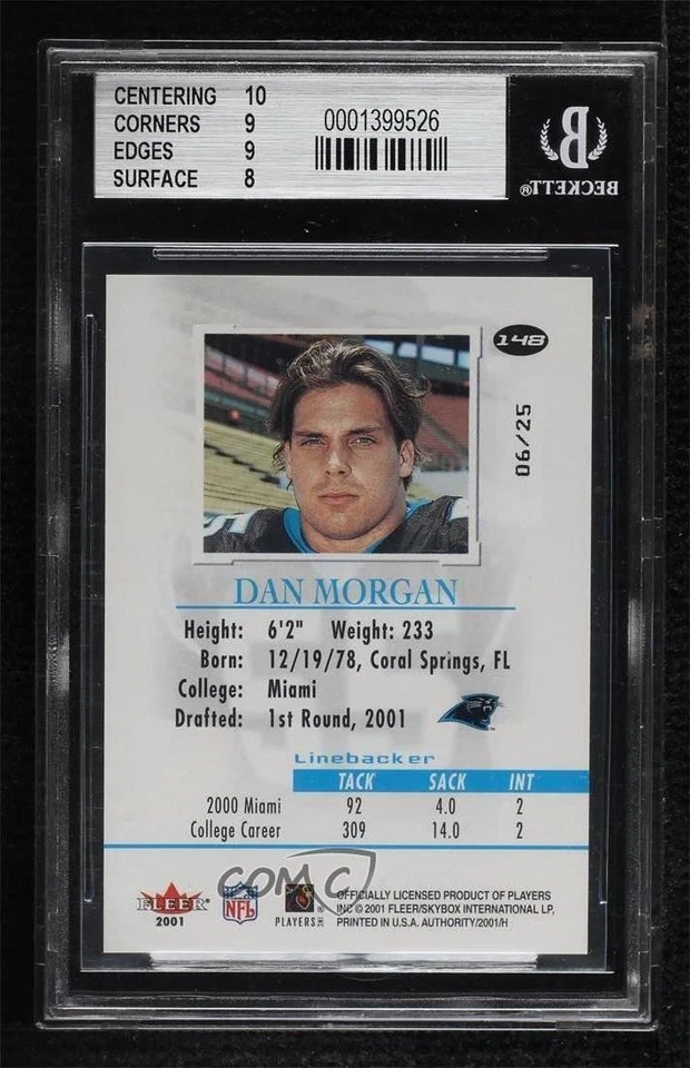 2001 Fleer Authority Prominence Numbered to 25 /25 Dan Morgan BGS 8.5 Rookie RC - Image 2 of 2