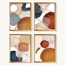 Boho Abstract Wall Art, Unframed 8x10 Set of 4, Minimalist Wall Art Prints, M...