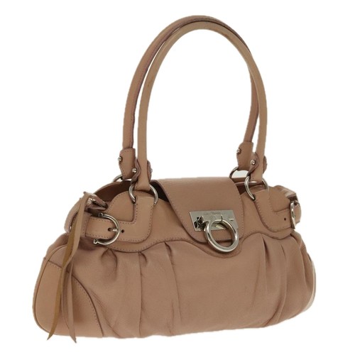 Salvatore Ferragamo Gancini Handtasche Leder Rosa Silber Auth 95617