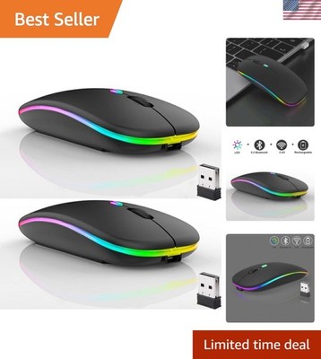 Rechargeable Dual Mode Bluetooth Mouse with LED, Silent & Ergonomic - 2 Pack
