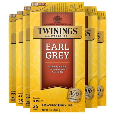 Twinings Earl Grey Tea Bags Caffeinated Black Tea 25 Count Pack of 6