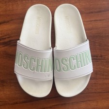 Moschino Logo Slip On Slides White  Green Women  s Size 36 Please Read