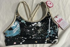 NWT Justice Girl Size XL 16/18 Reversible Strappy Sports Bra Black Multi/Foil