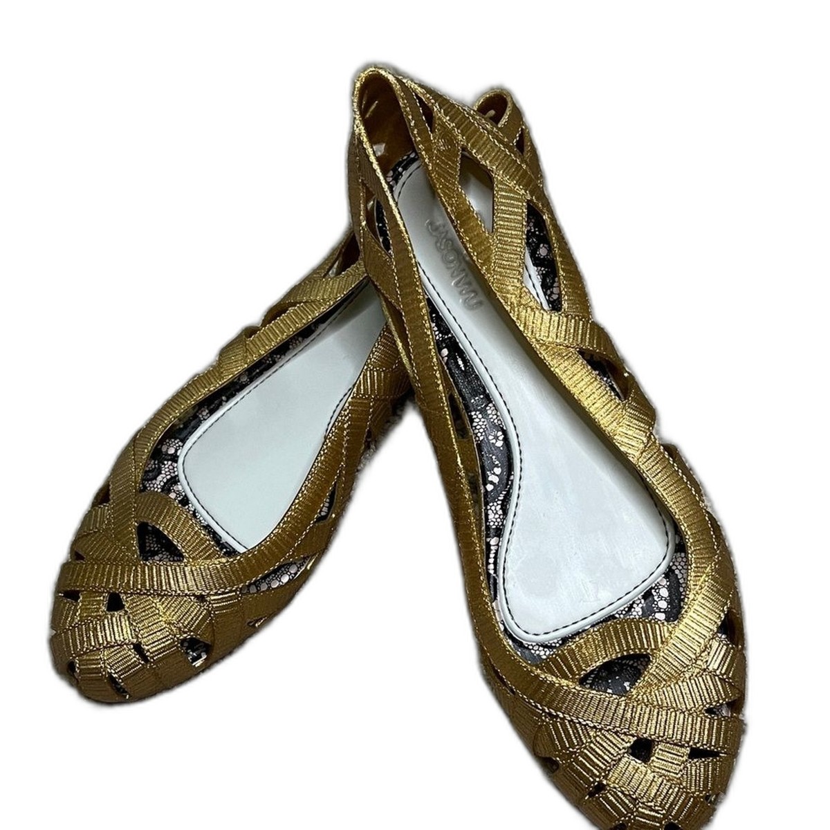 Melissa + Jason Wu Gold Glitter Woven Jellies Jelly Flats Size 7