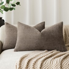 Foindtower 2-Pack Soft Textured Lumbar Throw Pillow Covers 12x20 - Taupe Accent