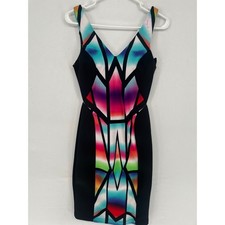Bisou Bisou Michele Bohbot Geometric Print V-Neck Sheath Dress Multicolor Size 2