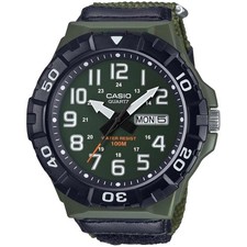 Casio Men's Watch Quartz Green Dial Fabric Strap Date and Day MRW-210HB-3BV