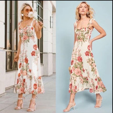 Reformation Nikita Etienne Midi Dress Size AU 6 US 2 Floral Tie Straps Romantic