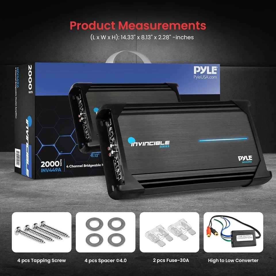 Pyle 4 Channel 2000W RMS 4Ohm Max Mosfet Invincible Series Amplifier - Image 2 of 4