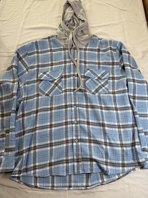 RSQ Hooded Flannel Button Down Shirt Light Blue Size XXL