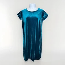 Cynthia Rowley Teal Blue Velvet Shift Dress Small Holiday Jewel Fairy Classic