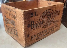 Antique Wooden Crate Bromo Seltzer Emerson Drug Box Baltimore Maryland Medicine
