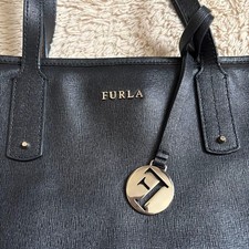 FURLA Black Leather Tote Bag with Logo, Spacious, Excellent Condition