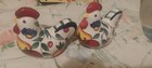 3 PC. Hand Painted “Style Eyes” Roosters W/Fruit Salt & Pepper Shakers Hot Plate — photo 2