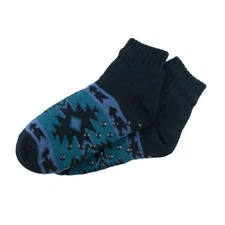 Canyon Sky Women's Sherpa Slipper Socks with Grips in Navy, Size 9-11