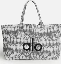 NWT ALO Yoga Gray Tie-Dye Canvas Cotton Large Tote Bag For Travel & Gym Carry-On