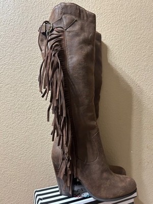 Carlos Santana Fringe Knee High Western Boho Boots Size 7 Brown NEW