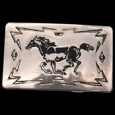 Country Western Horse Stamped Metal Vintage Belt Buckle by Chambers