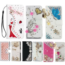 Girl's Diamond Flip Leather Wallet Case for iPhone 17 16 15 14 13 12 11 Pro Max