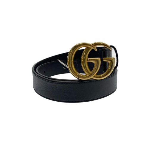 GUCCI Double G Slim Leather Belt, Black, Solid Color, Women's 414516