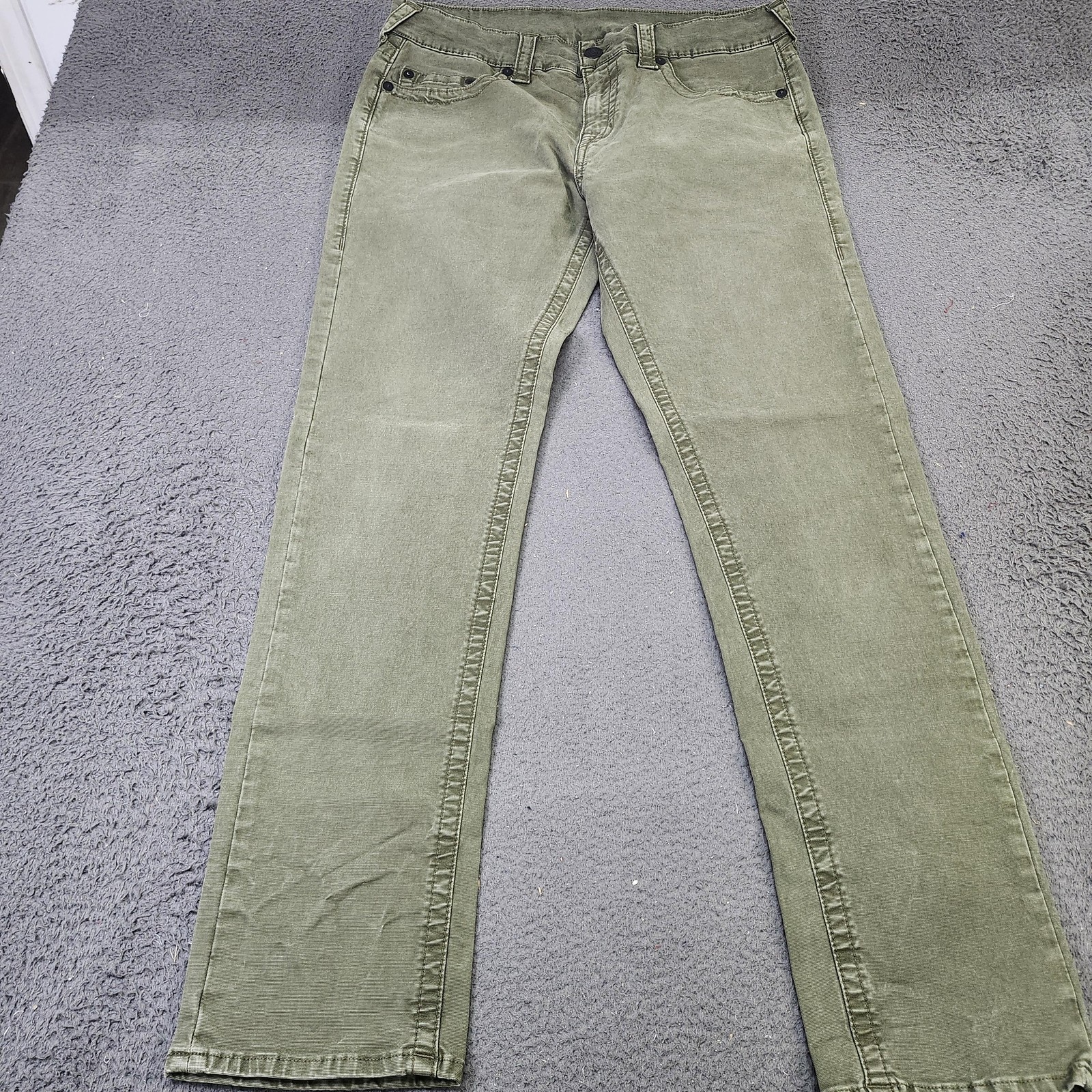 True Religion Geno Jeans Mens 34x32 Green Medium Wash Relaxed Straight Denim