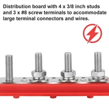 12V Power Distribution Block 250A Bus Bar with 4 x 3/8" Studs and 3 x #8 Scre...