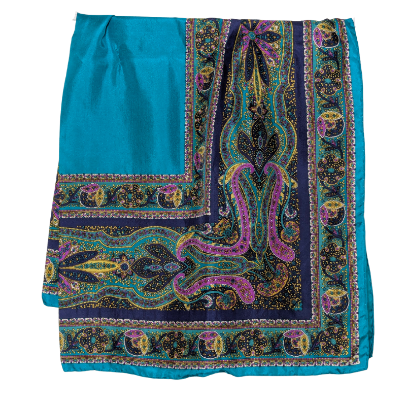 Women’s Paisley Satin Scarf Teal, Blue, Purple, Pink, Yellow