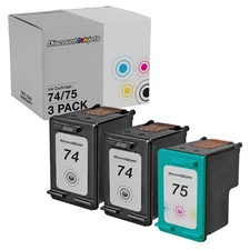 3PK CB337WN CB335WN for HP #74 #75 BLACK/COLOR Ink Cartridge Deskjet D4368 C4480