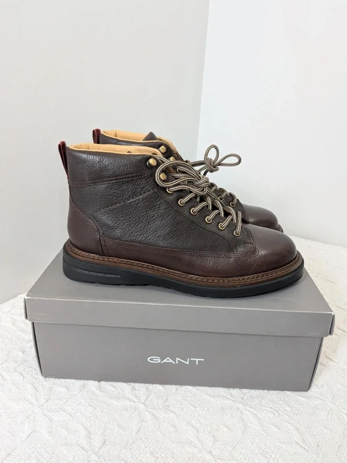 GANT UK 10 Hillprep Mid Dark Brown Leather Lace Up Ankle Hiking Boots