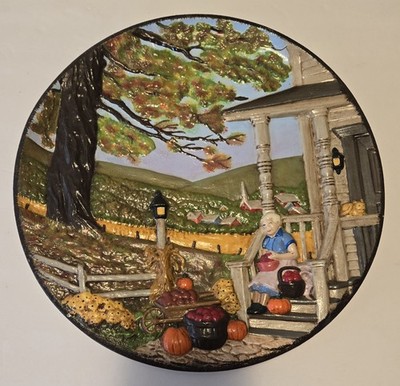 Vintage 1980 Byron Molds Hand Painted 3D Decorative Fall Pumpkin Apple 10  Plate