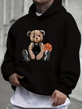 Men's Teddy Bear Basketball Hoodie - Cute Bear  Hoop Graphic Sweatshirt with Fr