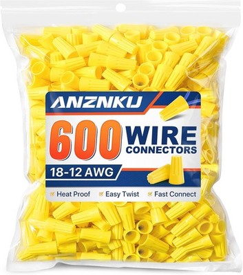 600 PCS Yellow Electrical Wire Connectors Nuts, AWG 18-12 Wire C Color: Yellow