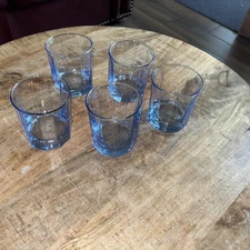 5 VINTAGE ANCHOR HOCKING - REFLECTIONS BLUE ON THE ROCKS GLASSES 9oz.