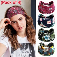 4× Boho Kwiatowe Opaska na głowę Opaska do włosów Damska Szeroka Opaska do włosów Stretch Sport Bandana