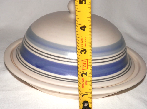 Pfaltzgraff Rio Round Covered Butter/Cheese Dish Dome Lid White/Blue Stripe - Picture 10 of 11