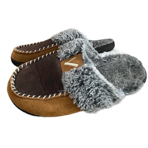 Faux Fur Memory Foam Slippers Slip On House Shoes Women 5 6 Brown Gray Boys