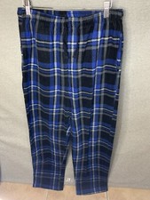 Perry Ellis Portfolio Pajama Pants Men Medium Blue Black Plaid Fleece Sleepwear