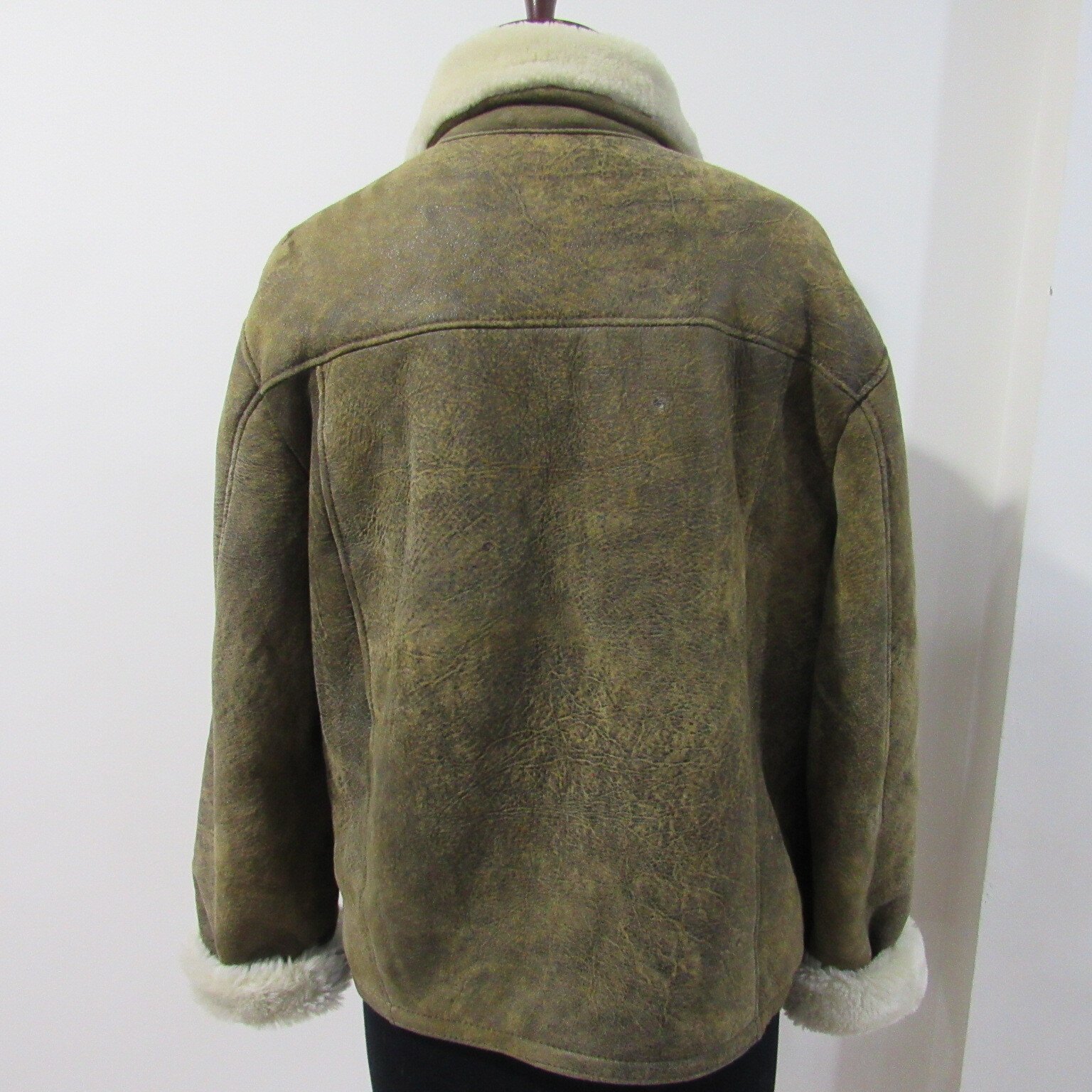 Vintage Marlboro Classics Leather Flying Jacket Women UK 10 Green Sheepskin Coat image 8