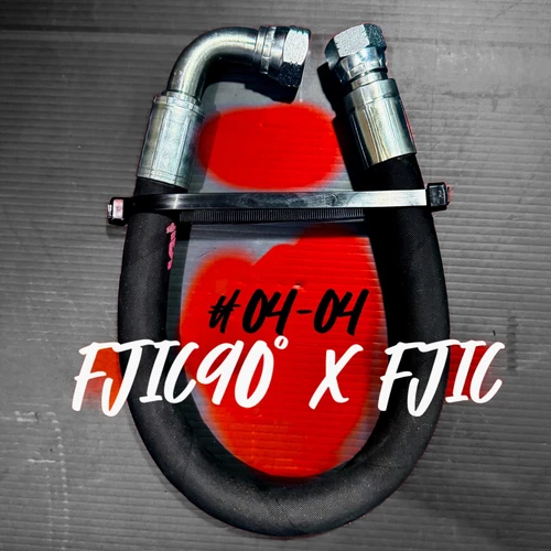 1/4” Hydraulic Hose Assembly with (90°/Straight) #4 Female JIC 37° Ends, 7/16-20