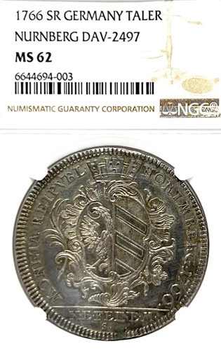 German States Nuremberg 1766 Taler Coin Thaler NGC MS 62 Taler VZ/F.STG RARE UNC