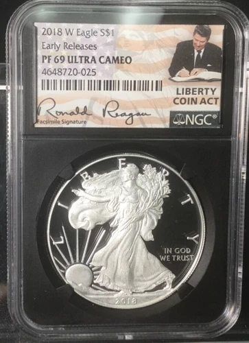 2018-W Proof Silver Eagle NGC PF69 UCAM Ronald Reagan Signature LIBERTY CONTRACT
