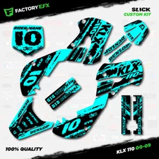 Black & Cyan Slick Racing Graphics Sticker Kit fits Kawasaki KLX110 00-09 Decals