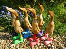 Bamboo Duck Wooden Duck Garden Ornament Welly Wellington Boots Duck 40cm