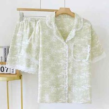 Sweet Printed Women's Pajamas Cute Loose Lapel Home Sleepwear Set Woman 2 Pieces